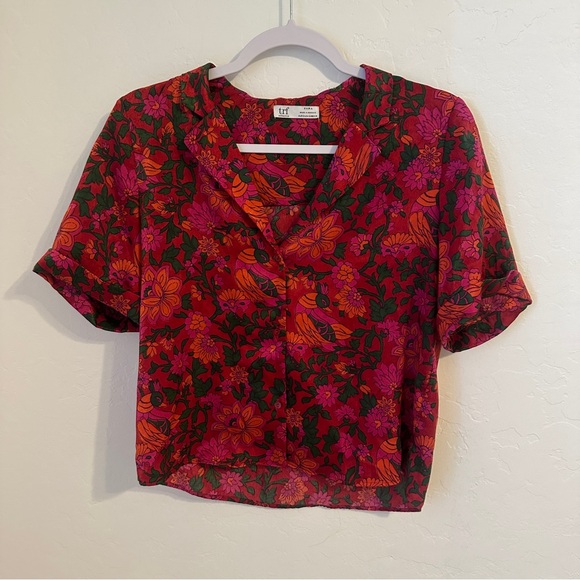 Zara Satin Floral‎ Print Button Down Blouse Size Small - Picture 1 of 3
